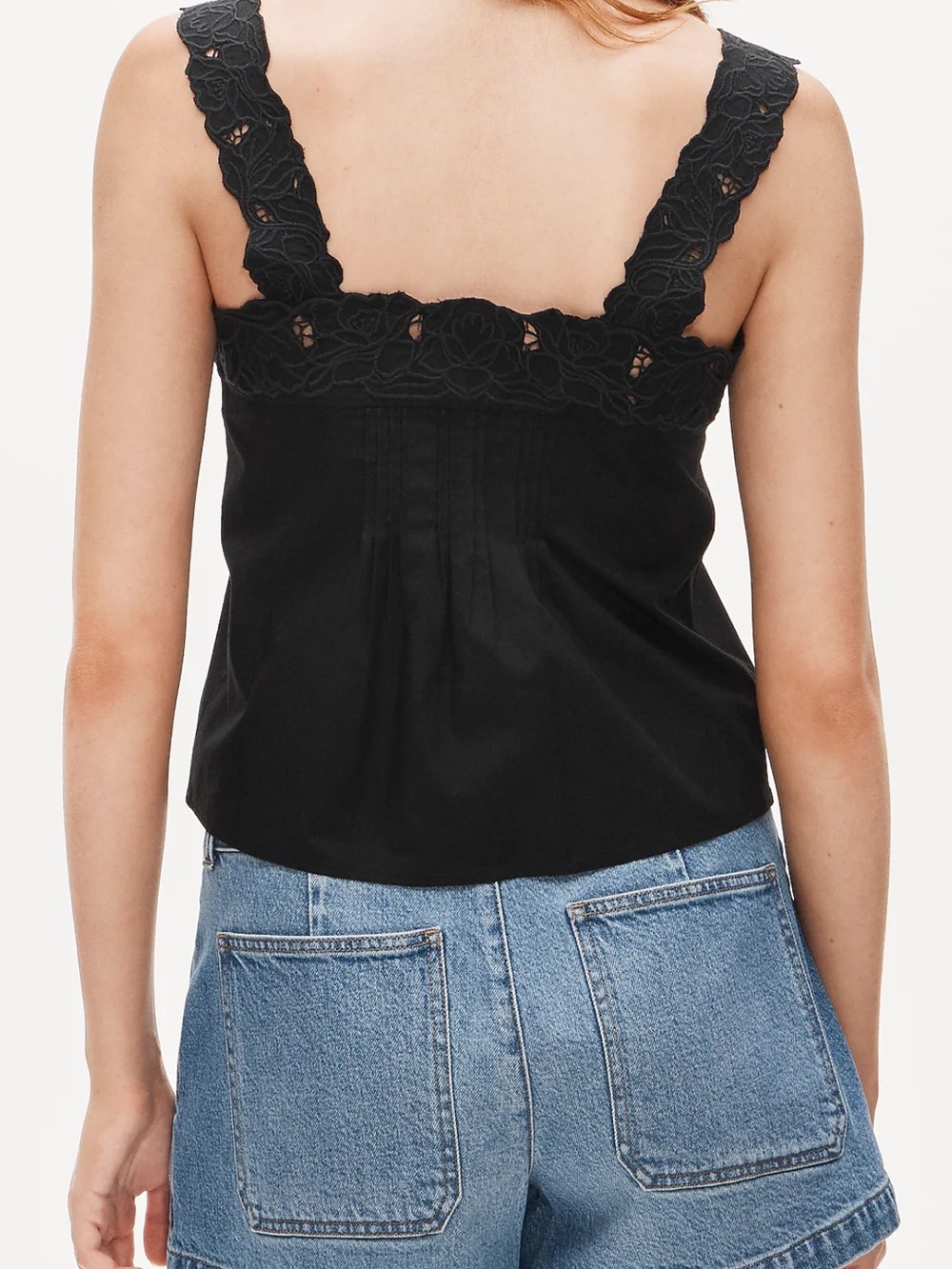 J. Crew Black Lace-Trim Square Neck Tank - Picture 3 of 6